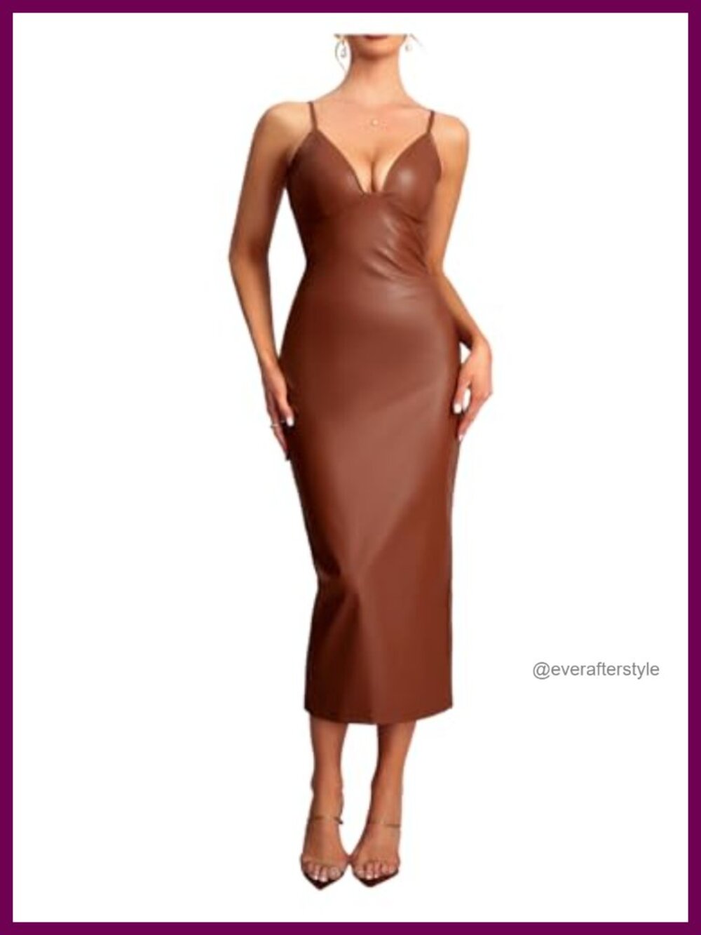 Faux Leather Deep V Neck Sleeveless Tie Back Midi Dress